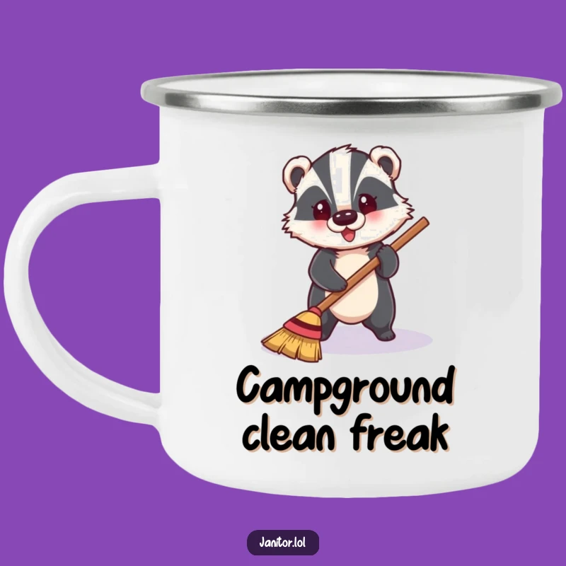 Funny Badger Floor Camping Mug: Hilarious Cleaning Adventure Sip