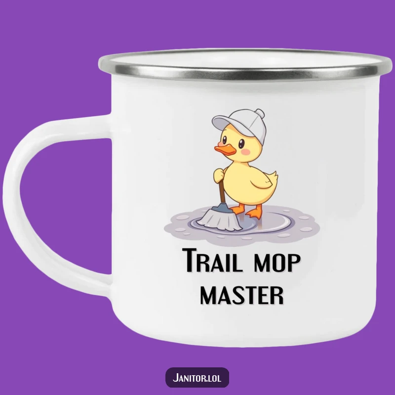 Funny Duck Mopping Camping Mug: Cheerful Trail Companion