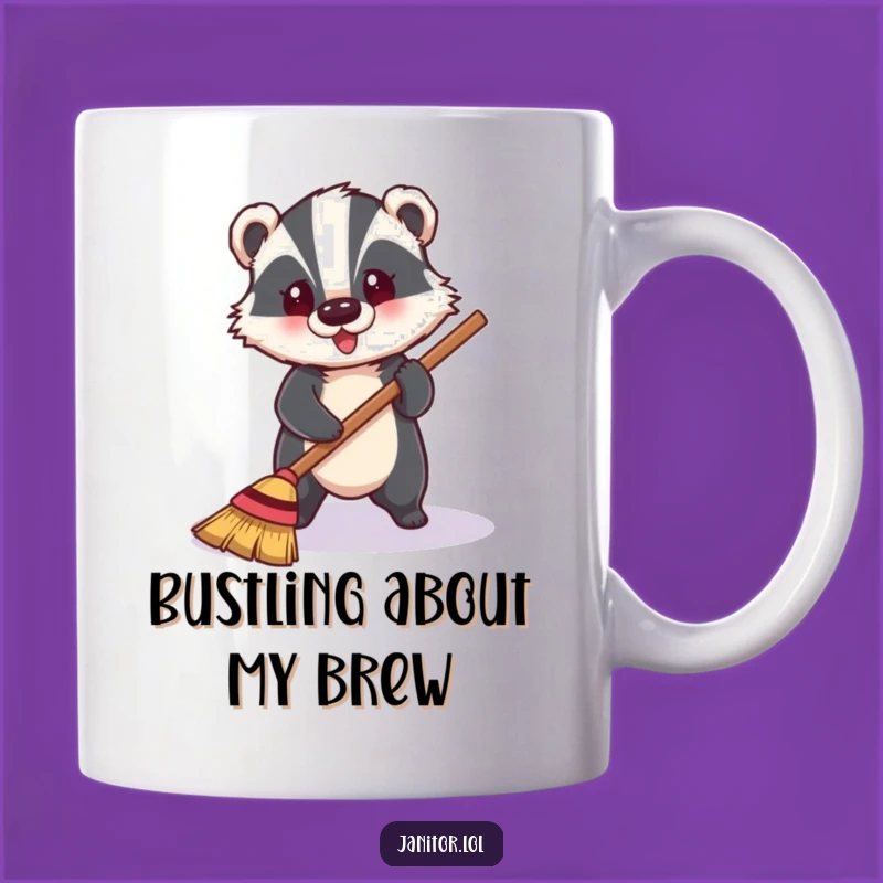 Funny Badger Sweeping Mug: Cheerful Cleaning Humor & Hilarious Gift