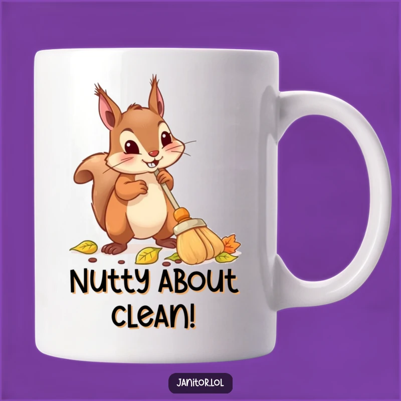 Funny Squirrel Sweeping Mug: Autumn Humor Gift for the Tidy Organizer