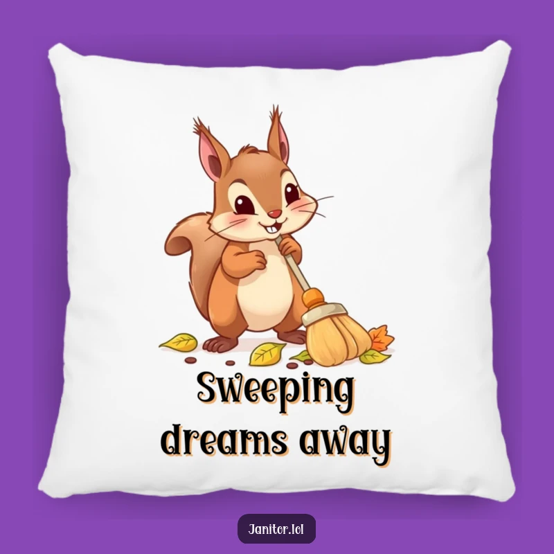Funny Squirrel Sweeping Pillow: Cozy Comfort with Autumnal Tidiness