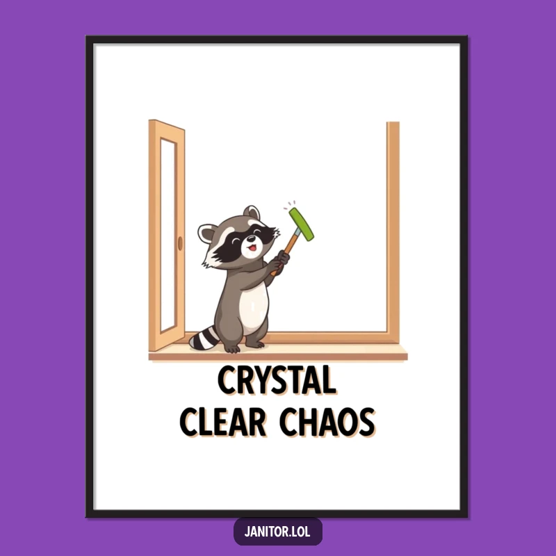 Funny Raccoon Window Polishing Digital Art - Instant Hilarious Wall Decor!