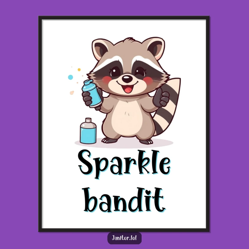 Funny Raccoon Cleaning Digital Art: Instant Sparkle for Your Walls