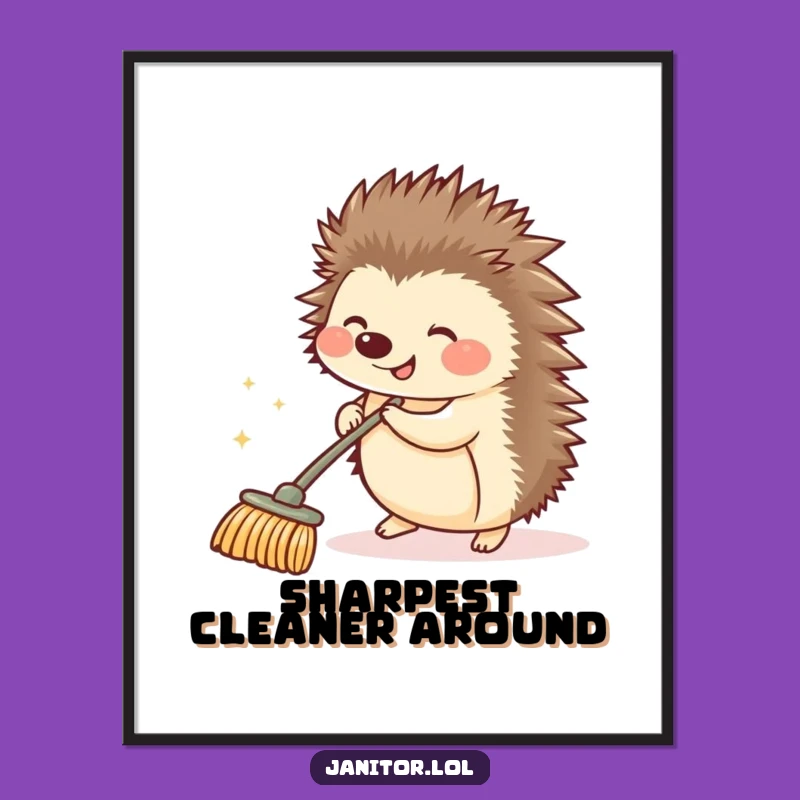 Funny Hedgehog Cleaning Digital Art - Instant Hilarious Wall Decor!