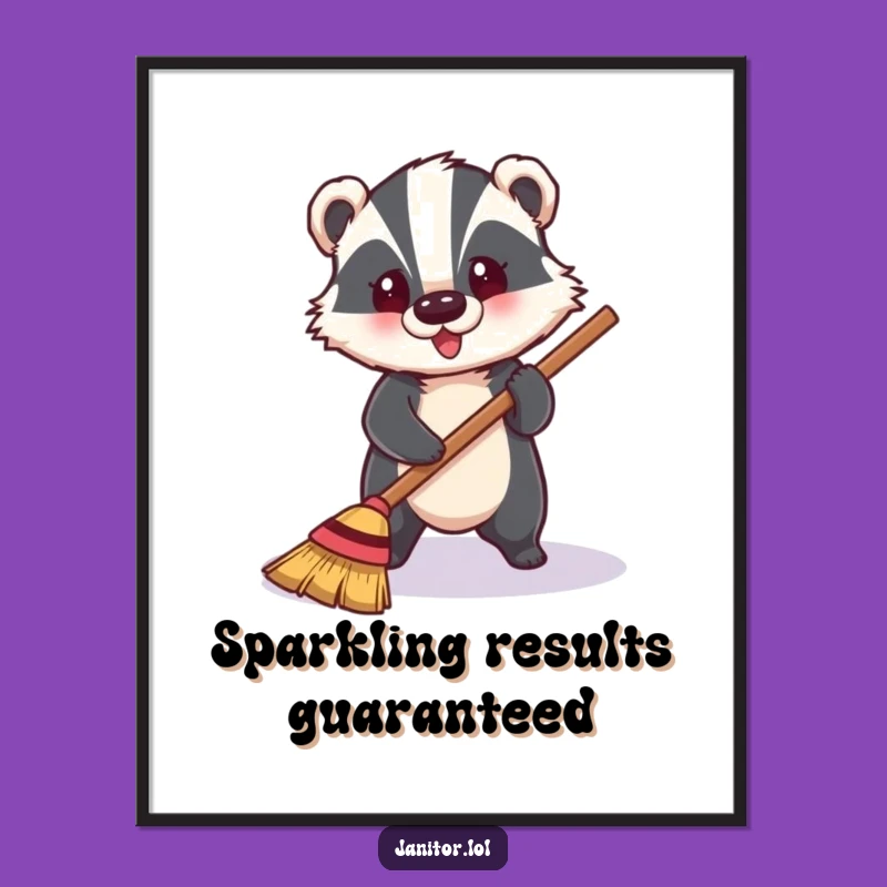 Funny Badger Floor Poster: Cheerful Cleaning Art & Hilarious Decor