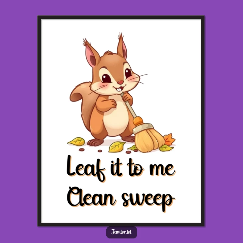 Free Printable Wall Art: Determined Squirrel Leaf Patrol, Funny Downloadable Poster!