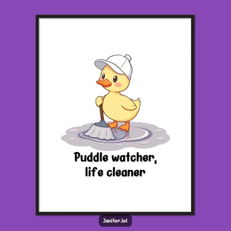 Free Printable Wall Art: Cheerful Duck Mopping Mischief, Funny Downloadable Poster!