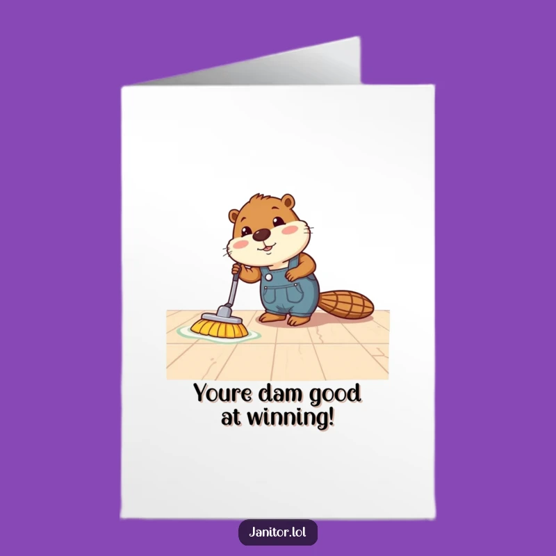 Free Printable Congrats Card: Busy Beaver Polishing Success, Funny Downloadable Gift!