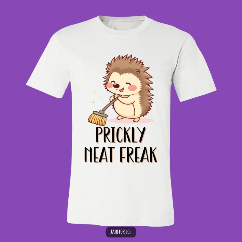 Funny Hedgehog Broom T-Shirt - Hilarious Critter Apparel for Laughs!
